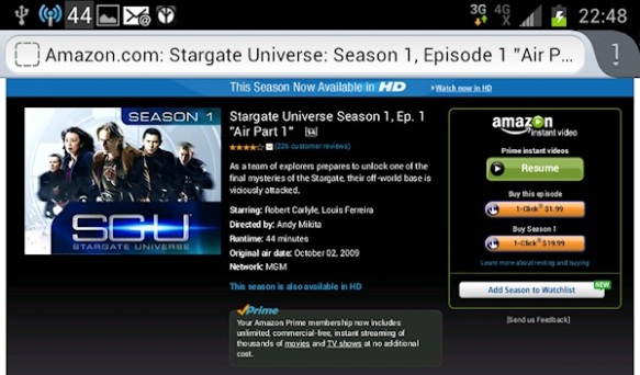 Amazon Instant Prime Videos poor interface example of play buttons right next to buy buttons.