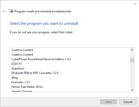 Microsoft Uninstall Troubleshooter for uninstalling programs that will not uninstall.