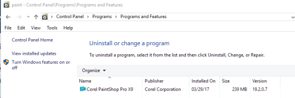 PaintShop Pro X7 is finally uninstalled - on Windows Uninstall App.