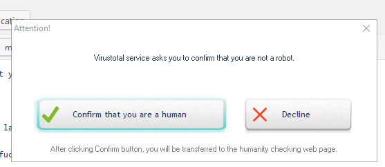 UnHackMe dialog to confirm you are human